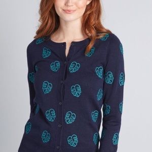 Blue embroidered leaf cardigan
